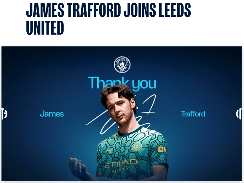 官方！利兹签下曼城特拉福德 创队史+英格兰门将纪录